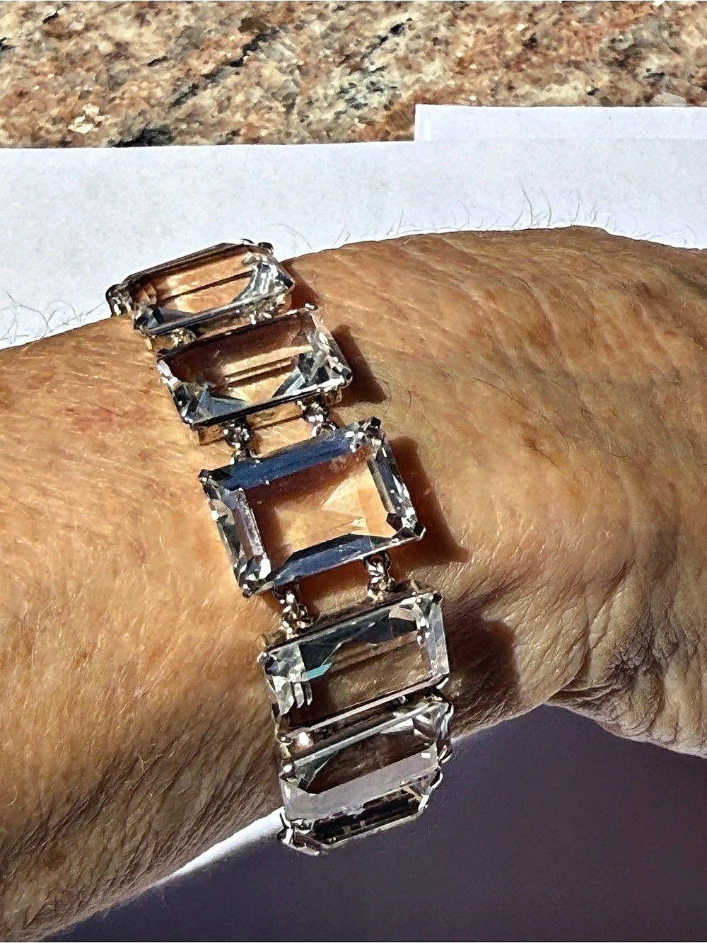 Vintage Sterling Silver Bracelet Large Emerald Cut Clear Stones 29g